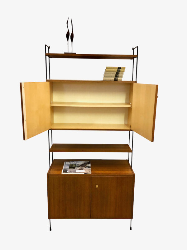 Omnia Teakholz Standregal 1960s, Hilker, Bücherregal, Wandregal, Leiterregal, String, Mid Century, Vintage, verschließbar, Schränke, Designklassiker, 1970's