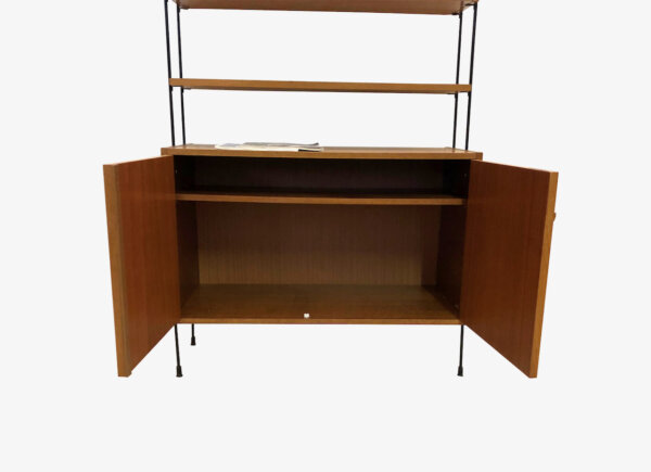 Omnia Teakholz Standregal 1960s, Hilker, Bücherregal, Wandregal, Leiterregal, String, Mid Century, Vintage, verschließbar, Schränke, Designklassiker, 1970's