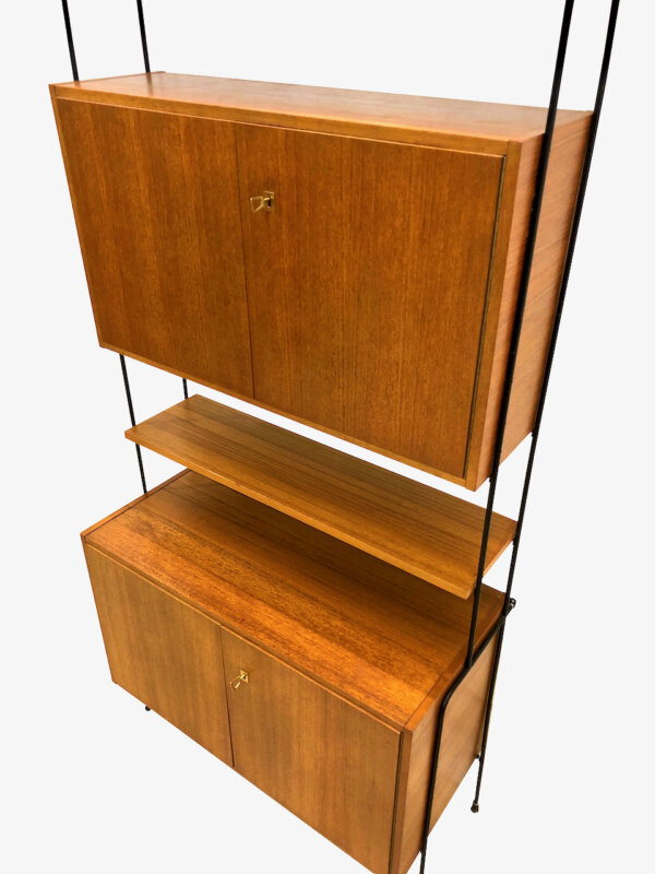 Omnia Teakholz Standregal 1960s, Hilker, Bücherregal, Wandregal, Leiterregal, String, Mid Century, Vintage, verschließbar, Schränke, Designklassiker, 1970's
